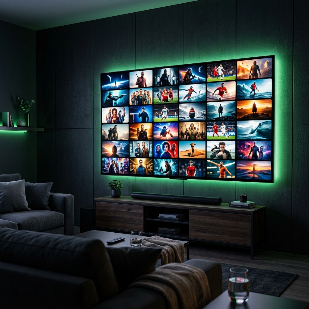 Teste IPTV grátis em smart tv 4k na sala moderna